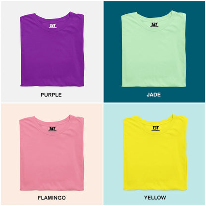 Neon Hues Combo Pack Of 4 Multicolor combo Premium cotton T-shirt unisex tees half sleeve crew neck regular fit T-shirt colors available  purple jade flamingo yellow