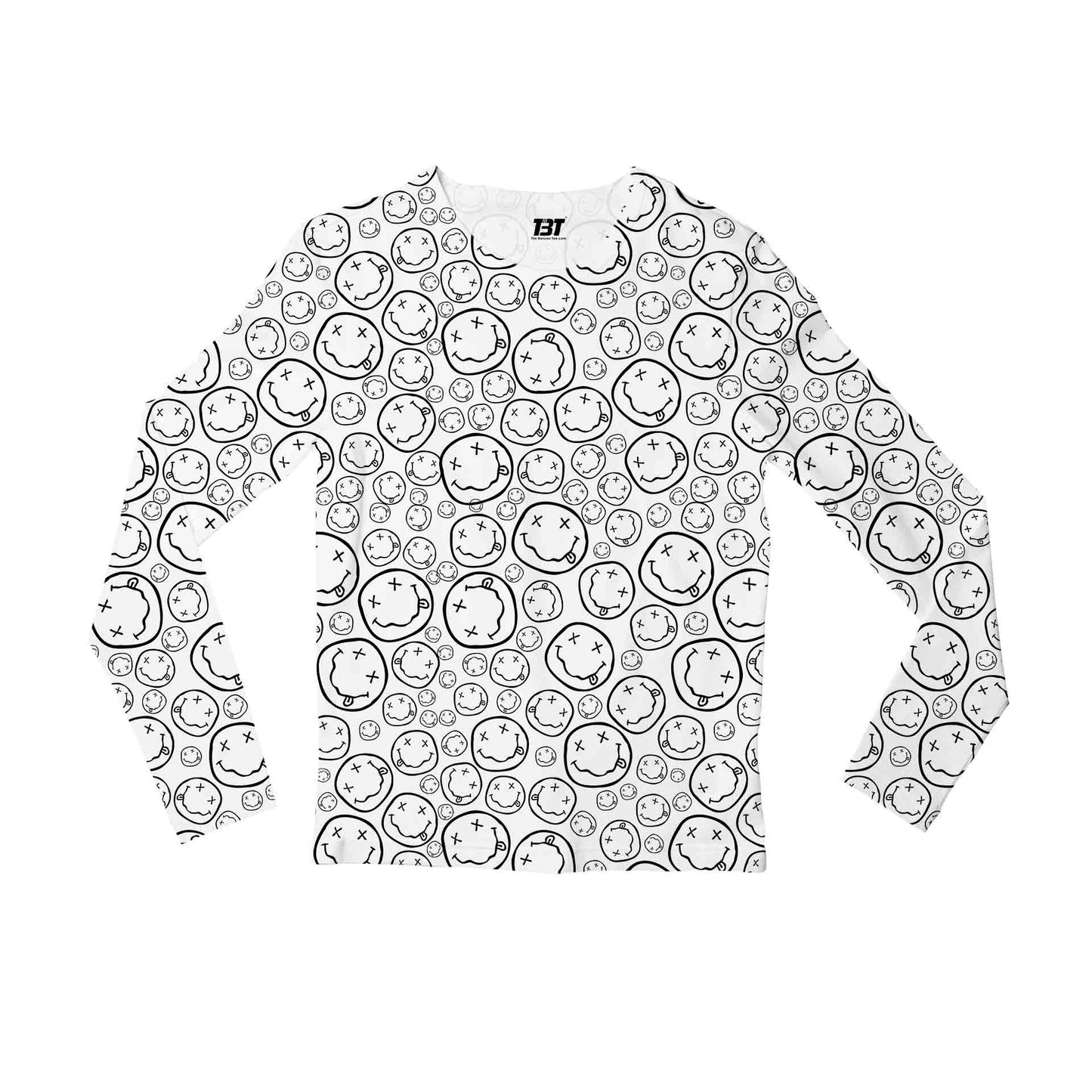 nirvana smiley aop all over print full sleeves t shirt for men women ladies unisex hand