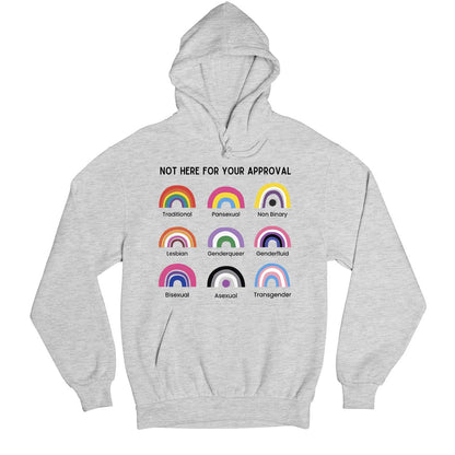 pride not here for your approval hoodie hooded sweatshirt winterwear printed graphic stylish buy online united states usa the banyan tee tbt men women girls boys unisex gray - lgbtqia+