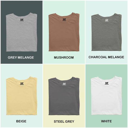 Neutral Nuances Combo Pack Of 6 Multicolor combo Premium cotton T-shirt unisex tees half sleeve crew neck regular fit T-shirt colors available grey melange mushroom charcoal melange beige steel grey white