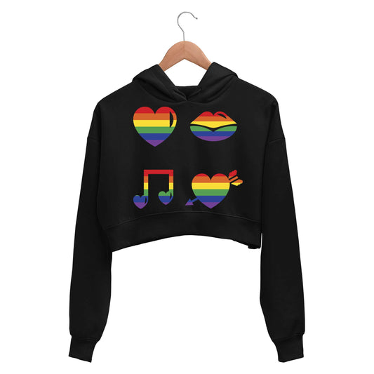 pride rainbow love crop hoodie hooded sweatshirt upper winterwear printed graphic stylish buy online india the banyan tee tbt men women girls boys unisex black - lgbtqia+