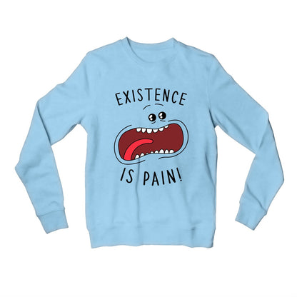 rick and morty existence is pain sweatshirt upper winterwear buy online united states usa the banyan tee tbt men women girls boys unisex gray rick and morty online summer beth mr meeseeks jerry quote vector art clothing accessories merchandise