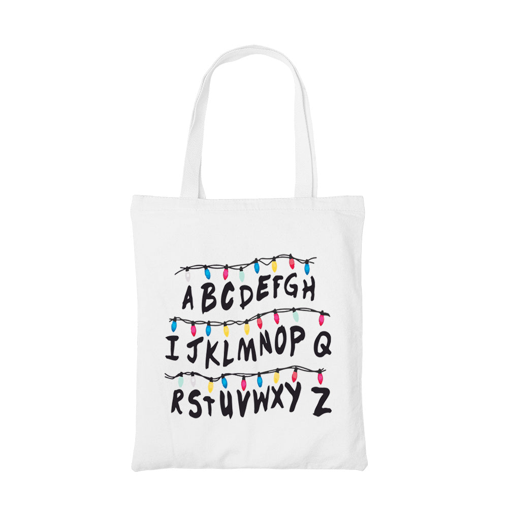 stranger things alphabet wall tote bag hand printed cotton women men unisex