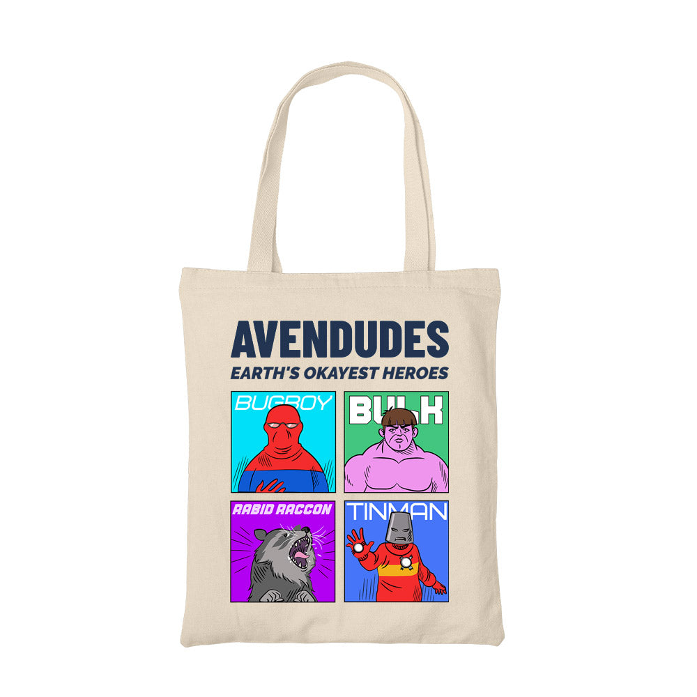 superheroes avendudes tote bag tv & movies buy online united states of america usa the banyan tee tbt men women girls boys unisex  