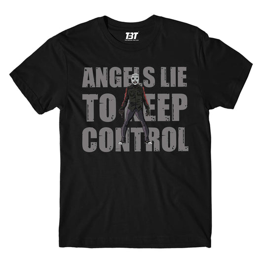 slipknot angels lie to keep control t-shirt music band buy online usa united states the banyan tee tbt men women girls boys unisex black