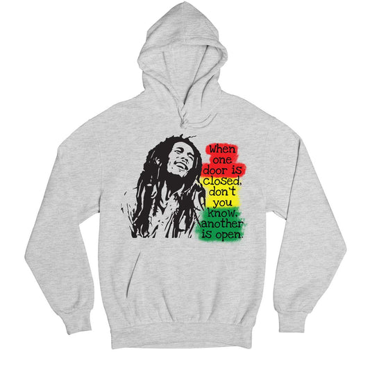 bob marley when one door is closed hoodie hooded sweatshirt winterwear music band buy online usa united states of america the banyan tee tbt men women girls boys unisex gray