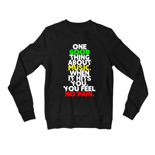 bob marley good thing about music sweatshirt upper winterwear music band buy online united states of america usa the banyan tee tbt men women girls boys unisex black