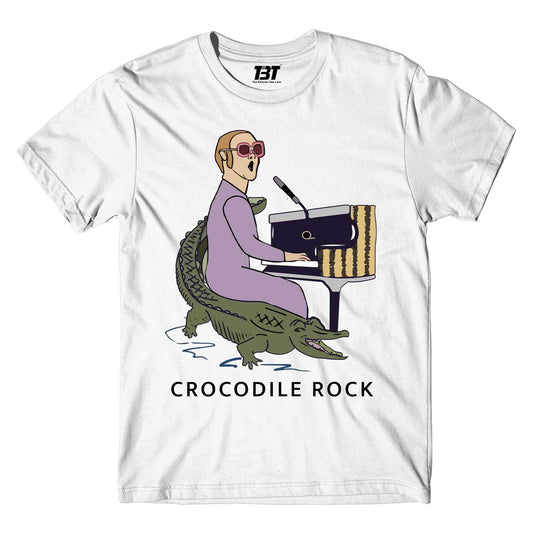 elton john crocodile rock t-shirt music band buy online usa united states the banyan tee tbt men women girls boys unisex white