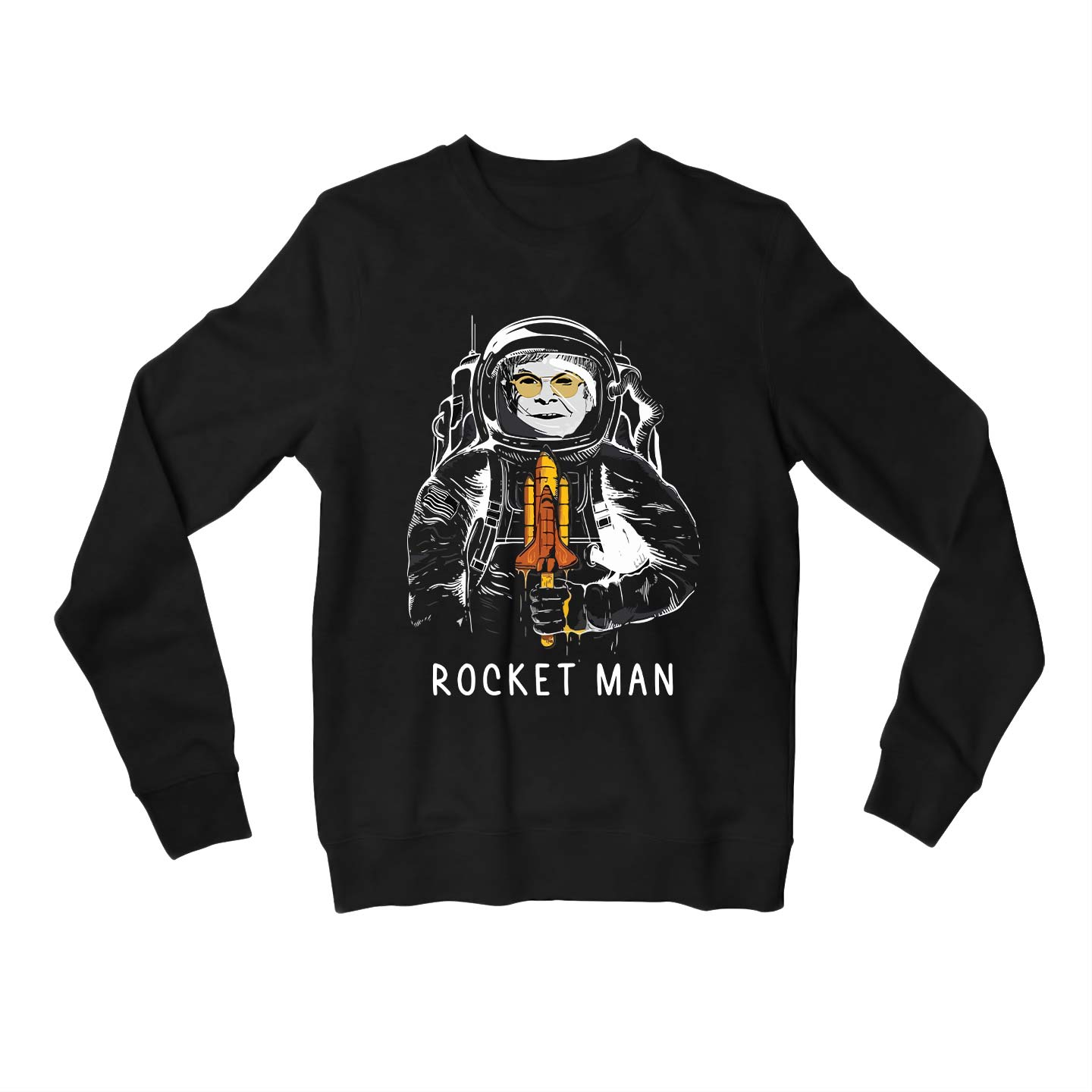 elton john rocket man sweatshirt upper winterwear music band buy online united states of america usa the banyan tee tbt men women girls boys unisex black