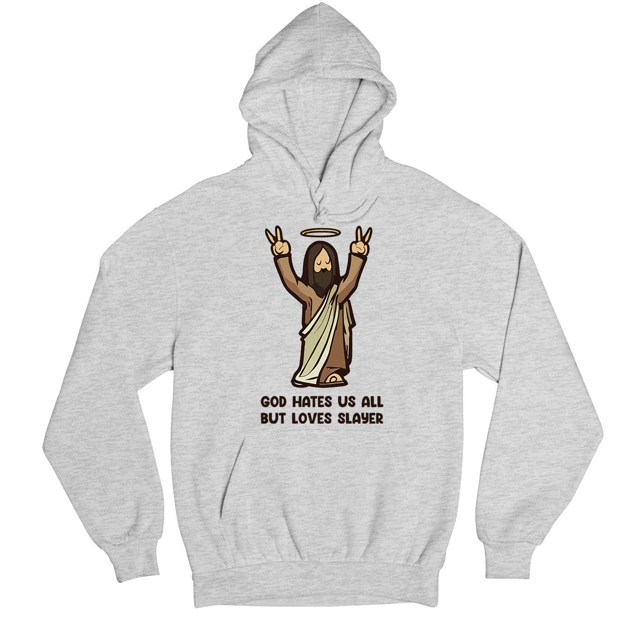 slayer god loves slayer hoodie hooded sweatshirt winterwear music band buy online usa united states of america the banyan tee tbt men women girls boys unisex gray