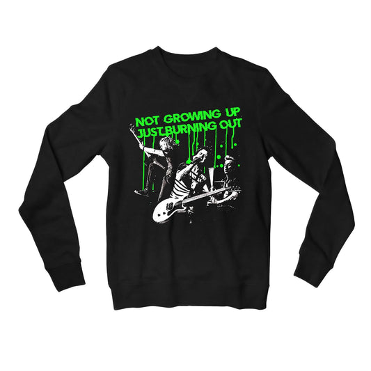 green day burnout sweatshirt upper winterwear music band buy online united states of america usa the banyan tee tbt men women girls boys unisex black not growing up just burning out