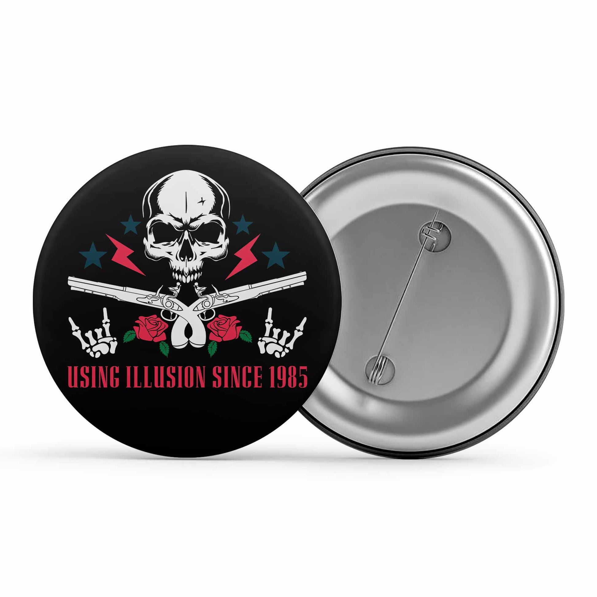 guns n' roses using illusion since 1985 badge pin button music band buy online united states of america usa the banyan tee tbt men women girls boys unisex