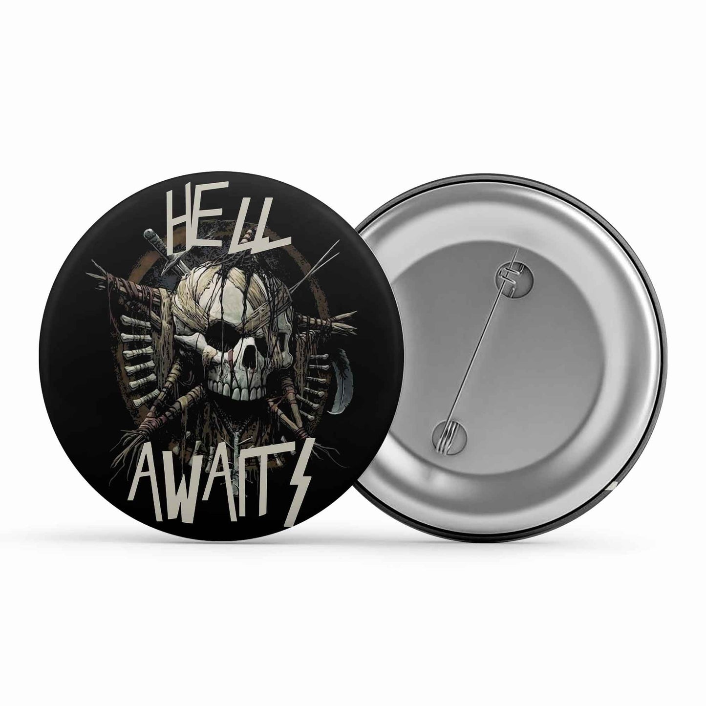 slayer hell awaits badge pin button music band buy online united states of america usa the banyan tee tbt men women girls boys unisex