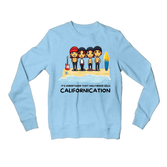 red hot chili peppers hollywood sells californication sweatshirt upper winterwear music band buy online united states of america usa the banyan tee tbt men women girls boys unisex baby blue