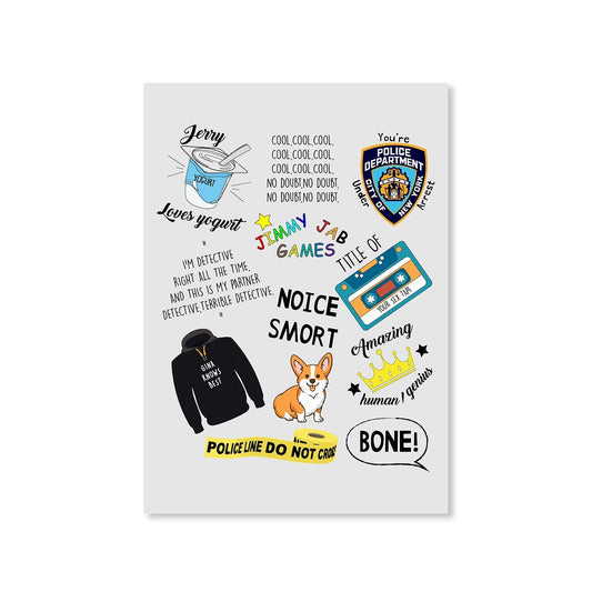 brooklyn nine-nine nine-nine doodle poster wall art buy online united states of america usa the banyan tee tbt a4 detective jake peralta terry charles boyle gina linetti andy samberg merchandise clothing acceessories