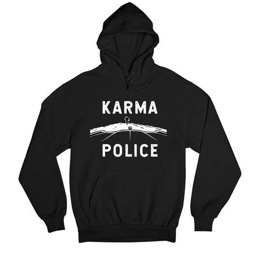 radiohead karma police hoodie hooded sweatshirt winterwear music band buy online usa united states of america the banyan tee tbt men women girls boys unisex black