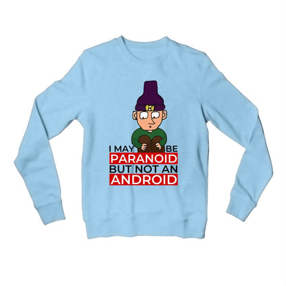 radiohead paranoid android sweatshirt upper winterwear music band buy online united states of america usa the banyan tee tbt men women girls boys unisex baby blue