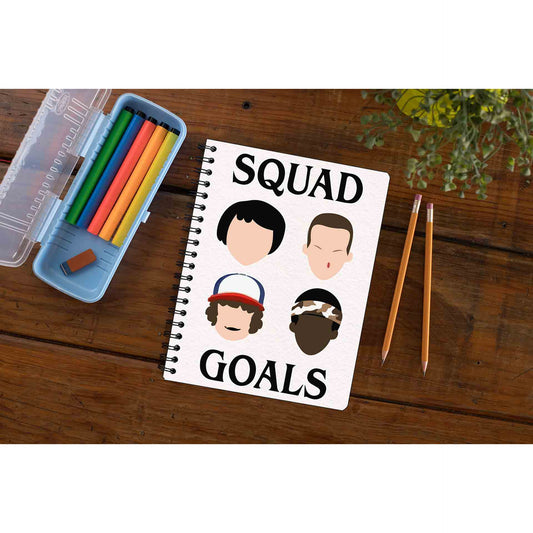 stranger things squad goals notebook notepad diary buy online united states of america usa the banyan tee tbt unruled stranger things eleven demogorgon shadow monster dustin quote vector art clothing accessories merchandise