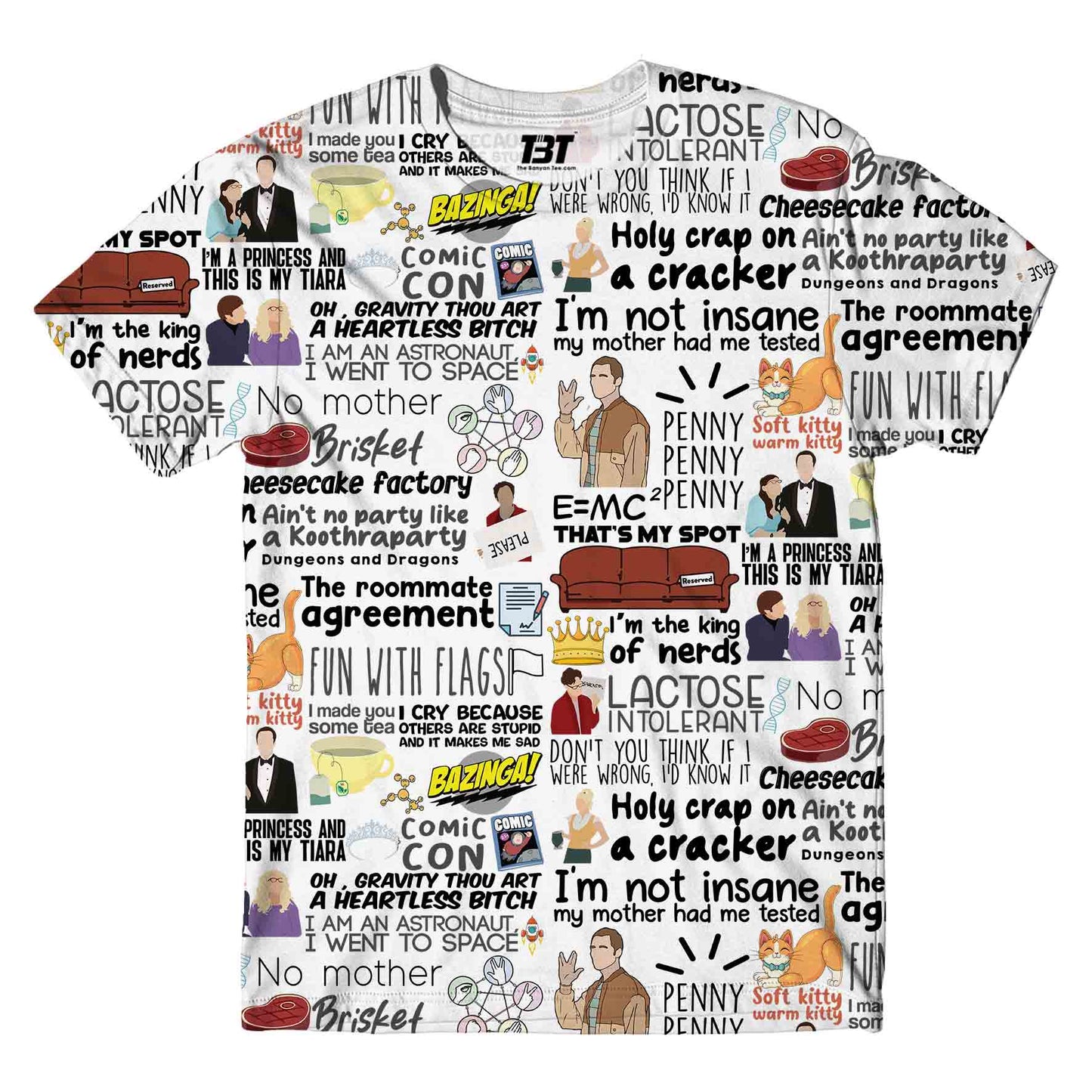 the big bang theory aop t-shirt all over printed pattern aop t-shirt tv show netflix buy online united states of america usa the banyan tee tbt men women girls boys unisex black