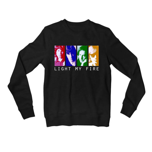 the doors light my fire pop art sweatshirt upper winterwear music band buy online united states of america usa the banyan tee tbt men women girls boys unisex black