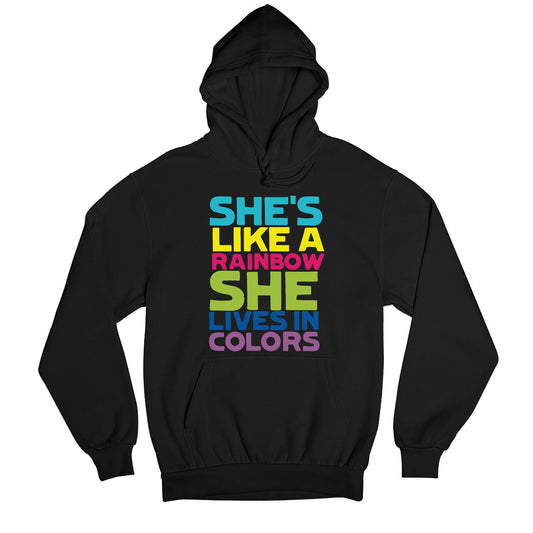 the rolling stones she's like a rainbow hoodie hooded sweatshirt winterwear music band buy online usa united states of america the banyan tee tbt men women girls boys unisex black